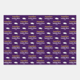 Hoja De Papel De Regalo Felicitaciones Grad Name Dark Purple Gold White