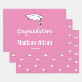 Hoja De Papel De Regalo Felicitaciones Graduación de nombre de grado rosa 