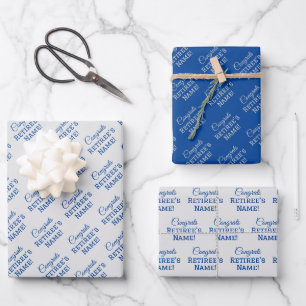 Hoja De Papel De Regalo ¡Felicitaciones personalizadas Retiree! Azul sobre