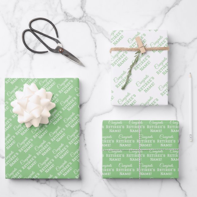 Hoja De Papel De Regalo ¡Felicitaciones personalizadas Retiree! Blanco sob (Anverso)