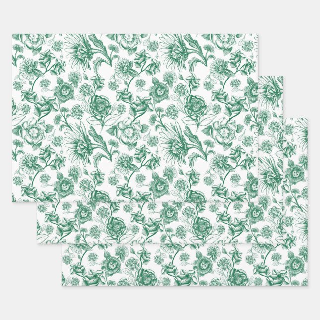 Hoja De Papel De Regalo felinas florales (verdes) (Set)
