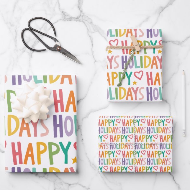 Hoja De Papel De Regalo FELIZ arcoíris Navidades de mano (Anverso)