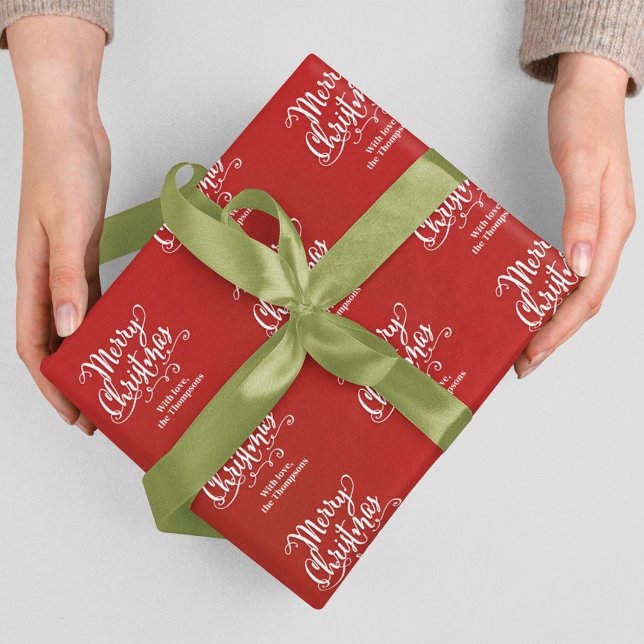 Hoja De Papel De Regalo Feliz caligrafía navideña rojo y blanco (Subido por el creador)