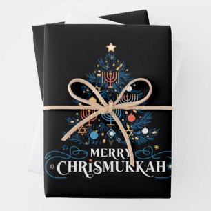 Hoja De Papel De Regalo Feliz Chrismukkah Fiesta Judía Hanukkah