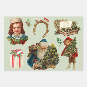 Hoja De Papel De Regalo Feliz Collage navideño con Santa