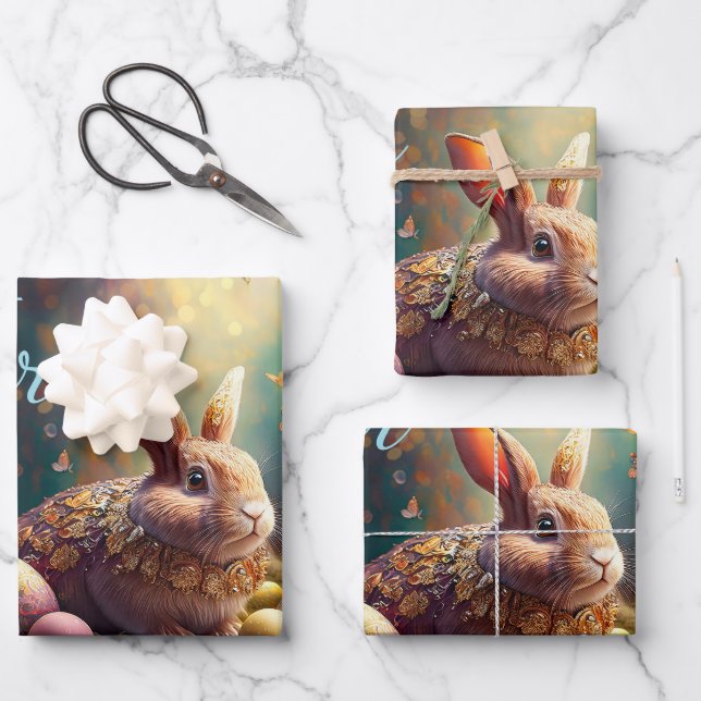 Hoja De Papel De Regalo Feliz Conejo de Pascua con huevos de Pascua (Anverso)