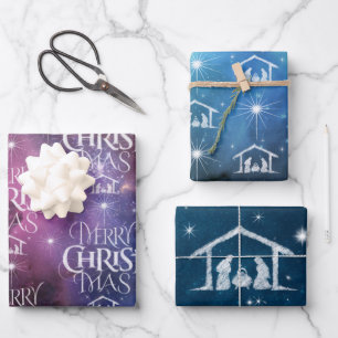 Hoja De Papel De Regalo Feliz CRISTOmas Natividad Galaxia espacial cristia