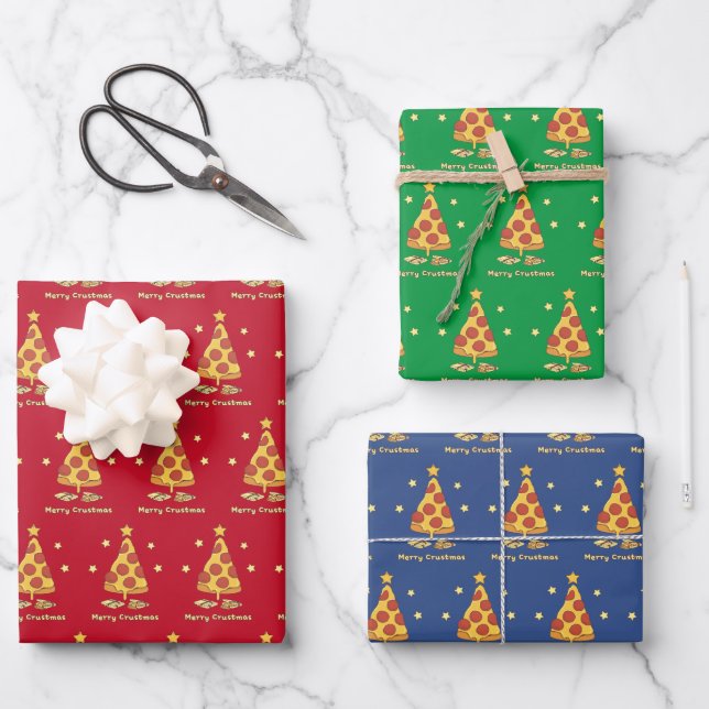 Hoja De Papel De Regalo Feliz Crustmas - Pizza Navidad (Anverso)