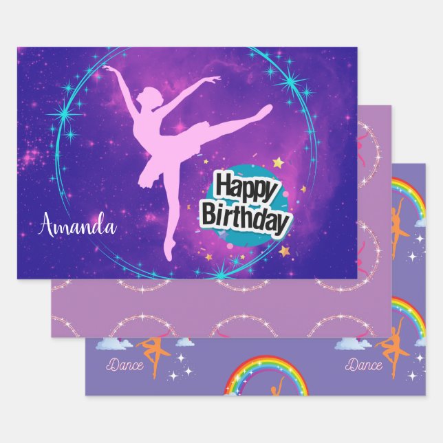Hoja De Papel De Regalo Feliz cumpleaños Ballerina Galaxy personalizado (Set)