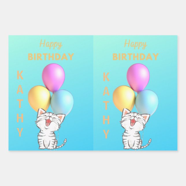 HOJA DE PAPEL DE REGALO FELIZ CUMPLEAÑOS DE PERSONALIZADO CANTANTE KITTEN (Anverso)