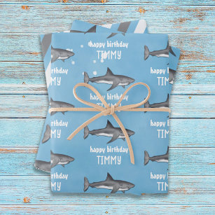 Hoja De Papel De Regalo Feliz cumpleaños, gran diversión para los tiburone