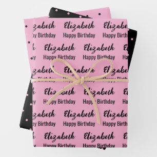 Hoja De Papel De Regalo Feliz cumpleaños nombre puntos de polka rosa de lu