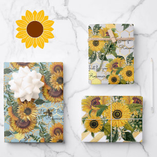 Hoja De Papel De Regalo Feliz cumpleaños o retiro Girasol Añadir nombre 3