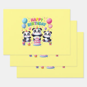 Hoja De Papel De Regalo Feliz cumpleaños Pandas