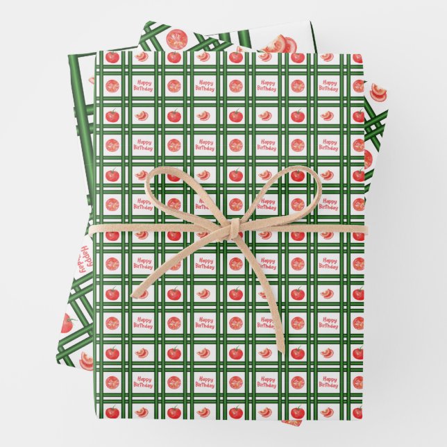 Hoja De Papel De Regalo Feliz Cumpleaños - Patrón de Tomate Fresco (In situ)