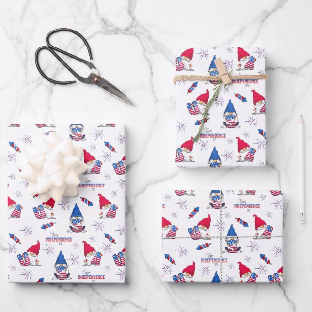 Hoja De Papel De Regalo Feliz Día de la Independencia. Fuegos artificiales (Anverso)