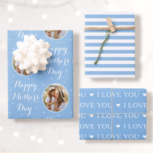 Hoja De Papel De Regalo Feliz Día de la Madre Foto Te Amo Azul Conjunto de
