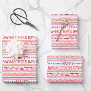 Hoja De Papel De Regalo Feliz Día de la Madre Rayas de Acuarela Rosa