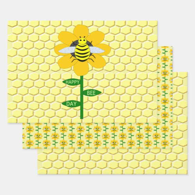 Hoja De Papel De Regalo Feliz Día de las Abejas Cumpleaños Bumblebee (Set)