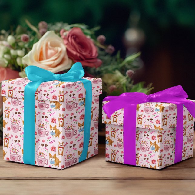 Hoja De Papel De Regalo Feliz Día de San Valentín (For your Corgi sweetheart! She will love receiving a gift with this paper decorating it. )