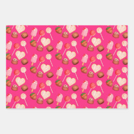 Hoja De Papel De Regalo Feliz Día de San Valentín y patrón de dulces