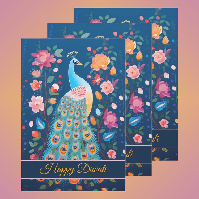 Hoja De Papel De Regalo Feliz Diwali Peacock y Flores (Subido por el creador)