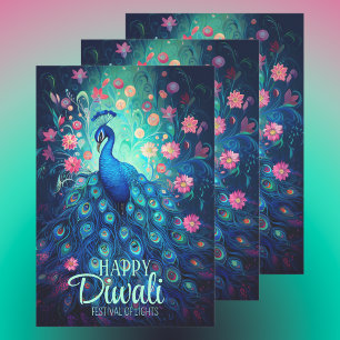 Hoja De Papel De Regalo Feliz Festival Diwali de Luces Peacock