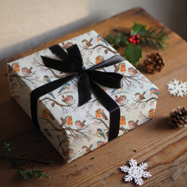 Hoja De Papel De Regalo Feliz festivo, velas de Navidad y pájaros