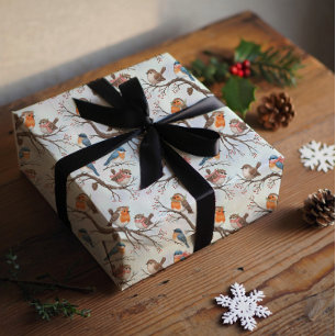 Hoja De Papel De Regalo Feliz festivo, velas de Navidad y pájaros