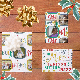 Hoja De Papel De Regalo FELIZ Guión Coloroso En Navidades De Fotos Blancos