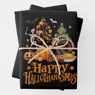 Hoja De Papel De Regalo Feliz Hallothanksmas Feliz Halloween Día de Acción
