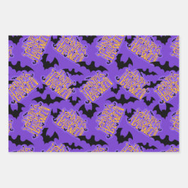 Hoja De Papel De Regalo Feliz Halloween con letras Purple