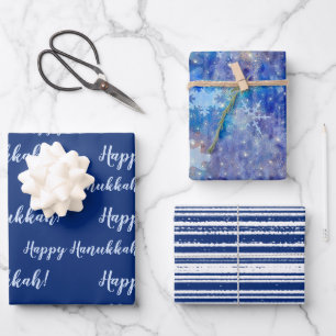 Hoja De Papel De Regalo Feliz Hanukkah Blue Winter
