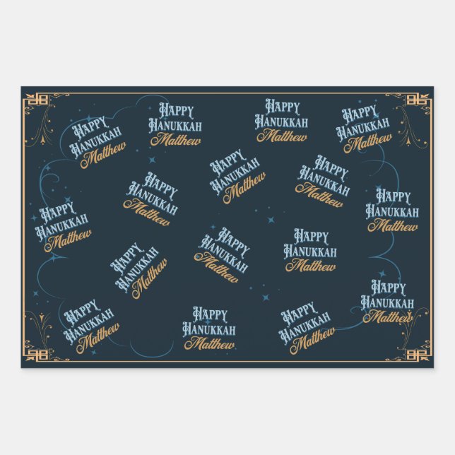 Hoja De Papel De Regalo Feliz Hanukkah Matthew Wrapping Paper para Matthew (Anverso)