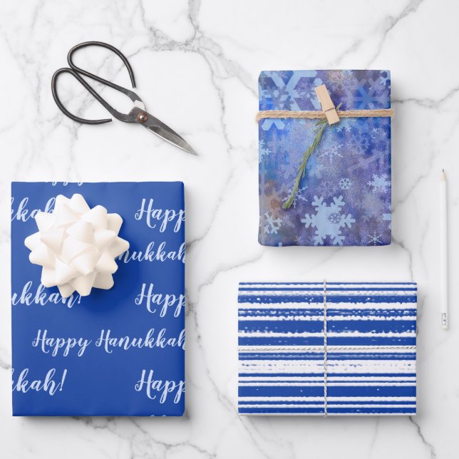 Hoja De Papel De Regalo Feliz invierno azul Hanukkah (Anverso)