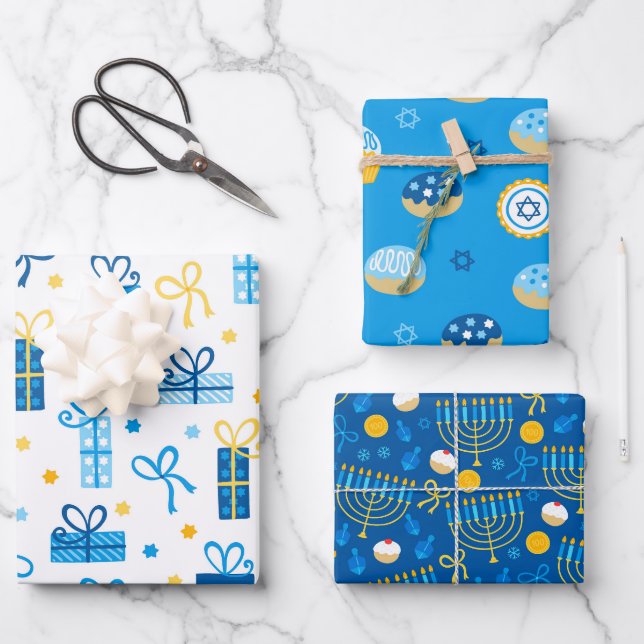 Hoja De Papel De Regalo Feliz Janucá (Anverso)