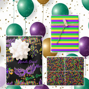 Hoja De Papel De Regalo Feliz Mardi Gras Máscaras 3 Coordenadas