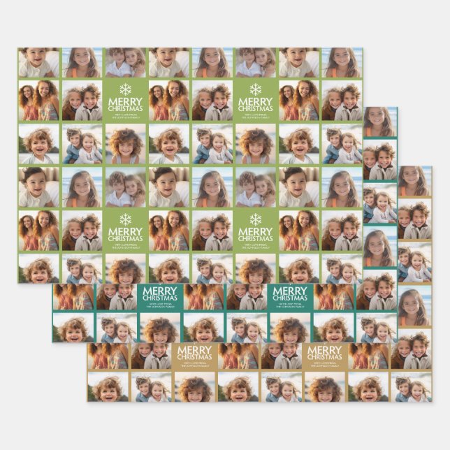 Hoja De Papel De Regalo Feliz Navidad 8 Collage de fotos - familia de copo (Set)