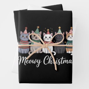 Hoja De Papel De Regalo Feliz Navidad Año Felino Amante de los Gatos Xmas