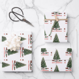 Hoja De Papel De Regalo Feliz Navidad. Árbol (diseño 1) con regalos