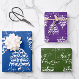 Hoja De Papel De Regalo Feliz Navidad Cabra Árboles de Navidad