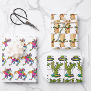 Hoja De Papel De Regalo Feliz Navidad Cactus, Tamale y Piñata