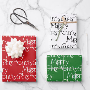 Hoja De Papel De Regalo Feliz Navidad copos de nieve rojos blancos verdes