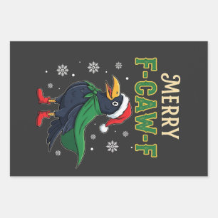 Hoja De Papel De Regalo Feliz Navidad Cuervo Gracioso Santa