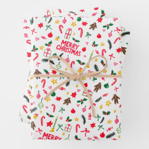 Hoja De Papel De Regalo Feliz Navidad Cute Doodle Whimsical Pattern