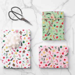Hoja De Papel De Regalo Feliz Navidad Cute Doodle Whimsical Pattern