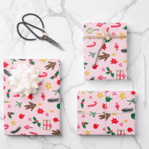 Hoja De Papel De Regalo Feliz Navidad Cute Doodle Whimsical Pattern