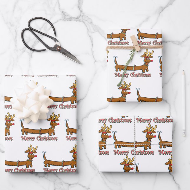 Hoja De Papel De Regalo Feliz Navidad Dachshund (Anverso)