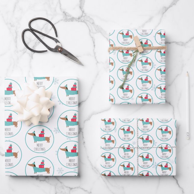 Hoja De Papel De Regalo Feliz Navidad Dachshund Adorable (Anverso)