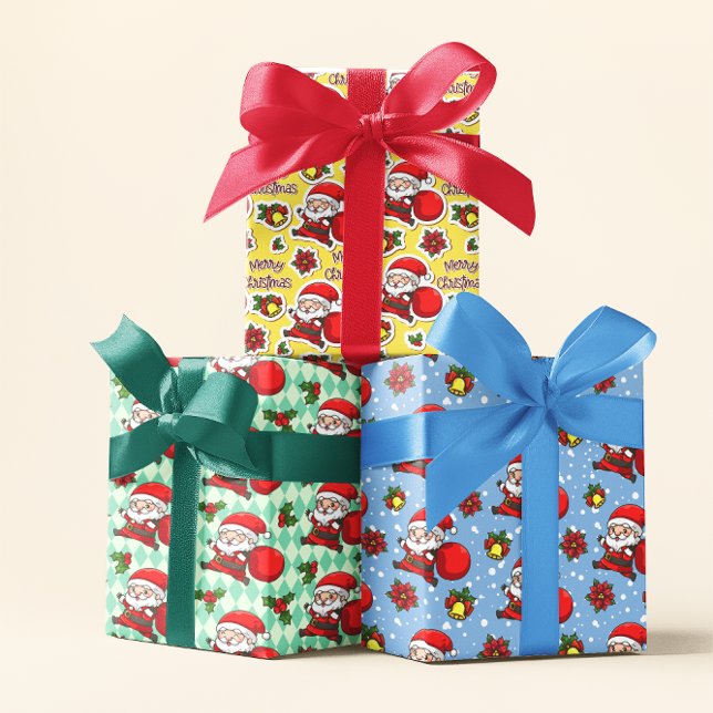 Hoja De Papel De Regalo Feliz Navidad en Santa Holly Bells (Subido por el creador)